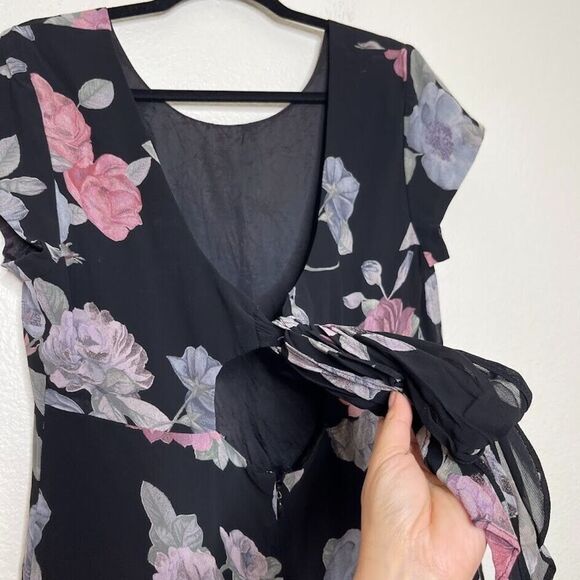 90’s Y2K Midi Dress Vintage Size 14 Chiffon Floral Romantic Fairy Whimsigoth - Picture 3 of 9